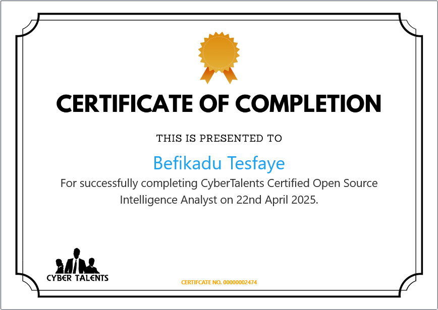 CyberTalents Certified OSINT Analyst